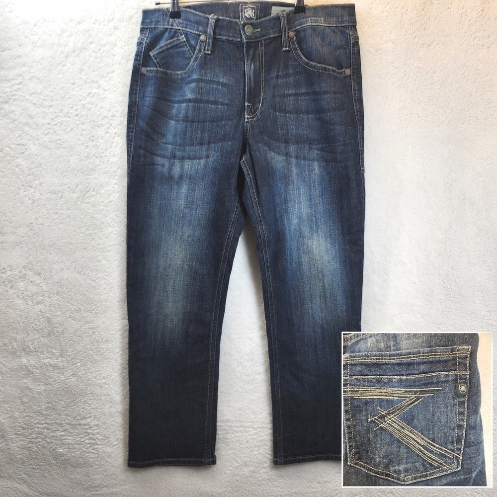 Rock Republic Mens 34x30 Straight Leg Jeans Dark Wash Denim Embroidered Festival